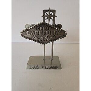 VTG. PEWTER"WELCOME TO FABULOUS LAS VEGAS SIGN" PAPERWEIGHT / SOUVENIR MCM[